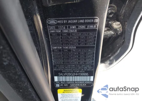 2017 Land Rover Range Rover Evoque Hse z USA, uszkodzony, nr VIN SALVR2BG2HH199995